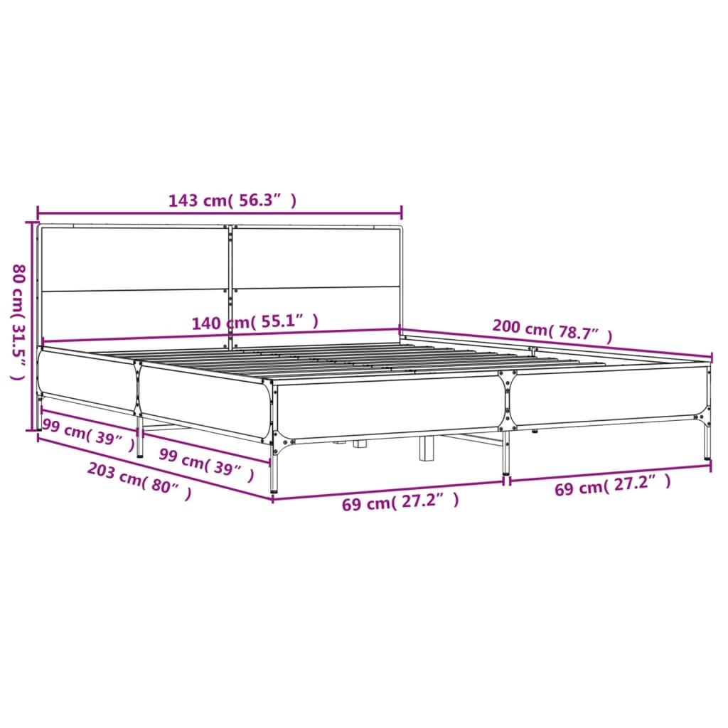 Bed Frame without Mattress Black 140x200 cm