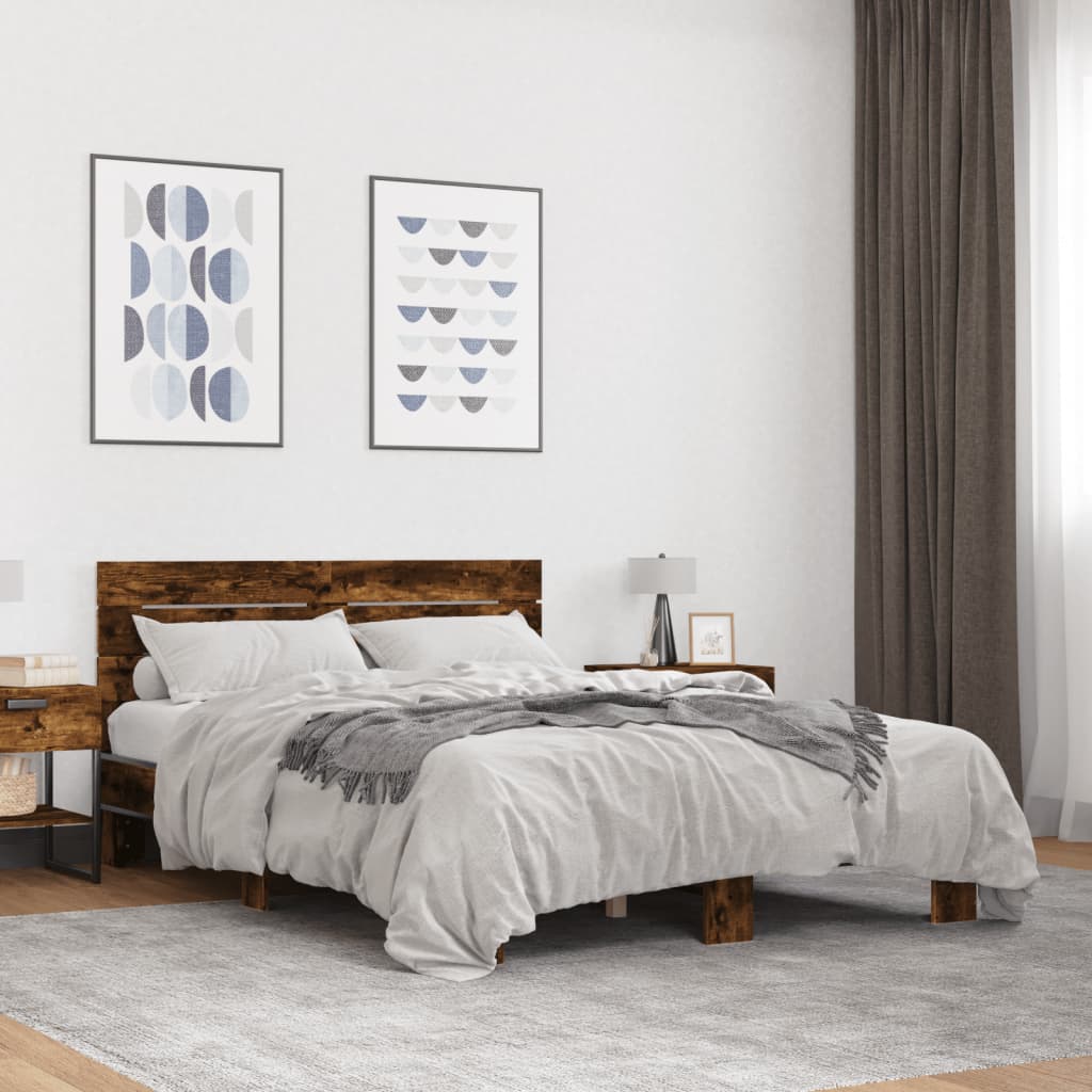 Bed Frame without Mattress Smoked Oak 135x190 cm Double