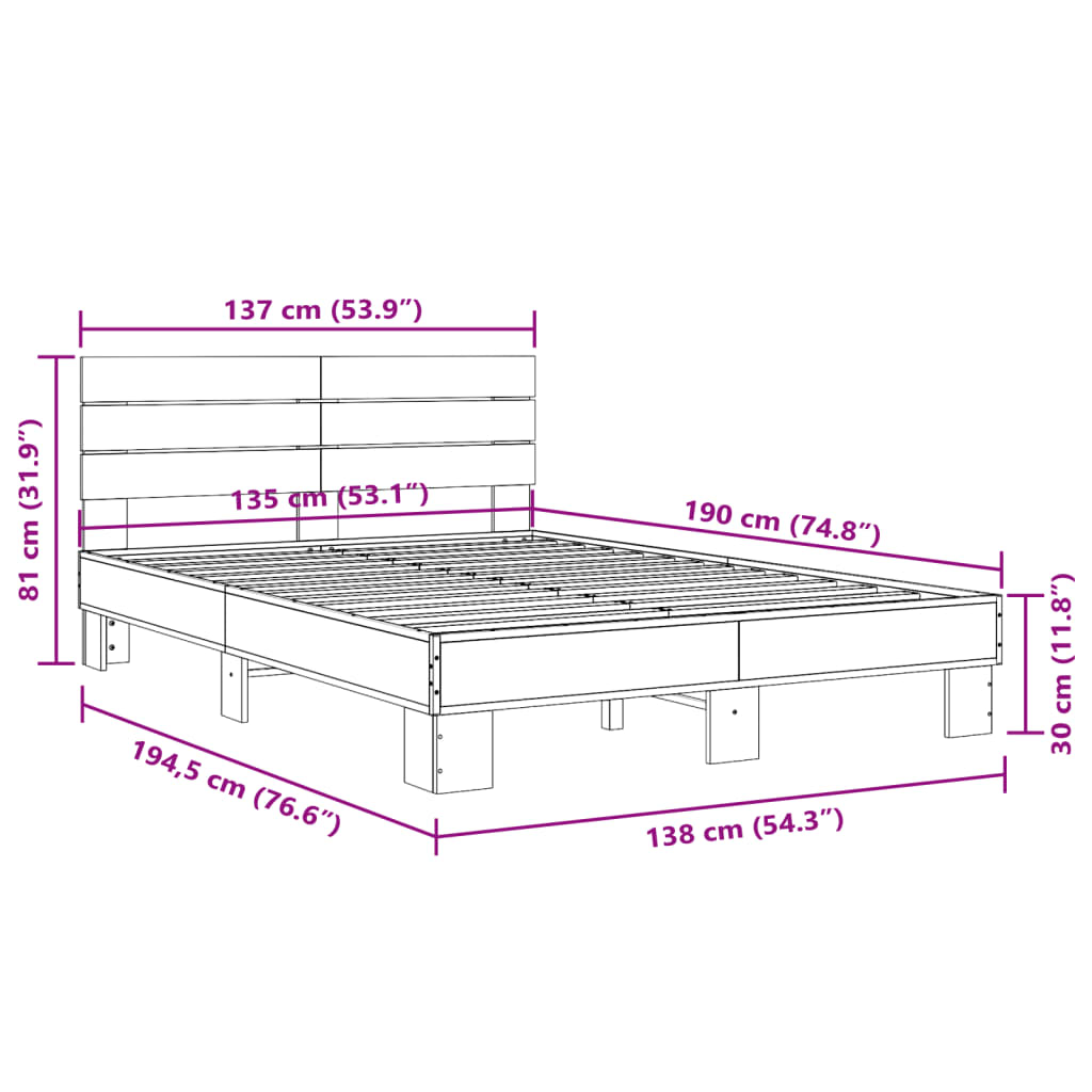 Bed Frame without Mattress Smoked Oak 135x190 cm Double