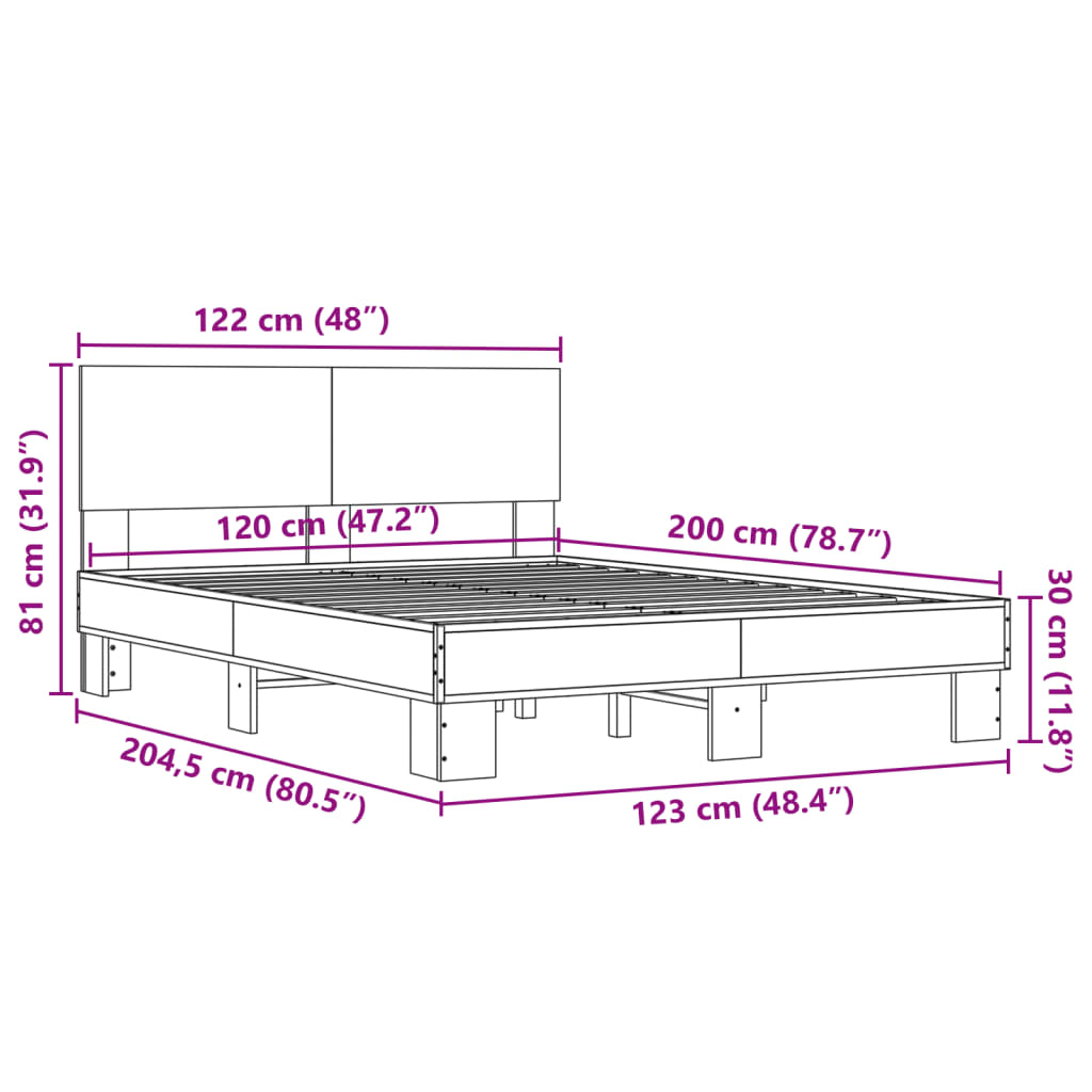 Bed Frame without Mattress Grey Sonoma 120x200 cm