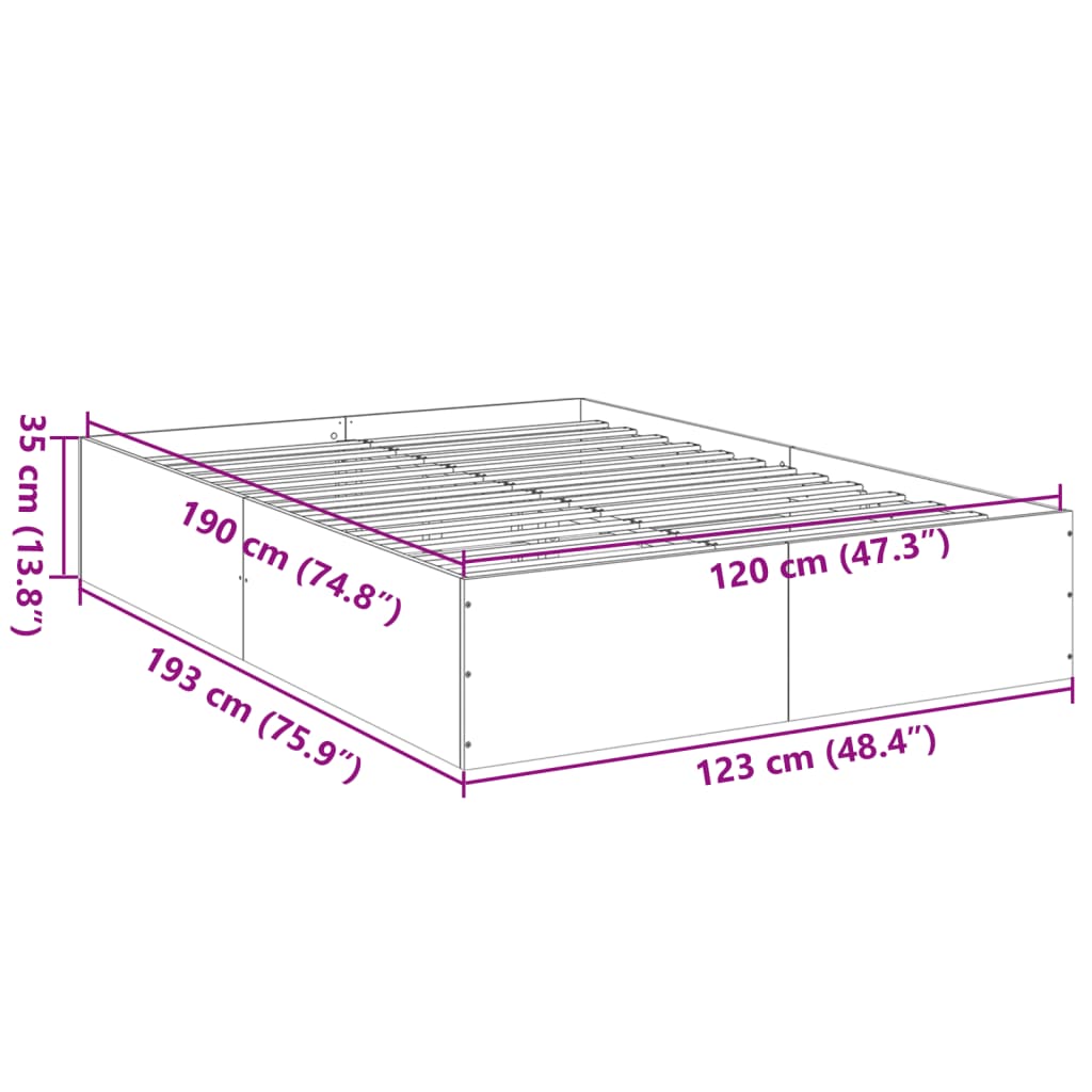 Bed Frame without Mattress Grey Sonoma 120x190 cm Small Double