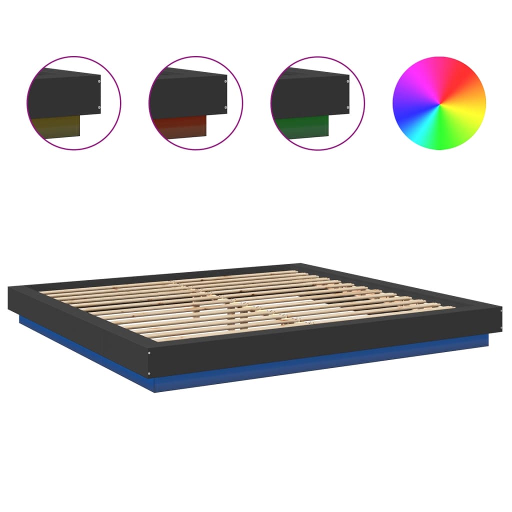 Bed Frame with LED Lights without Mattress Black 180x200cm