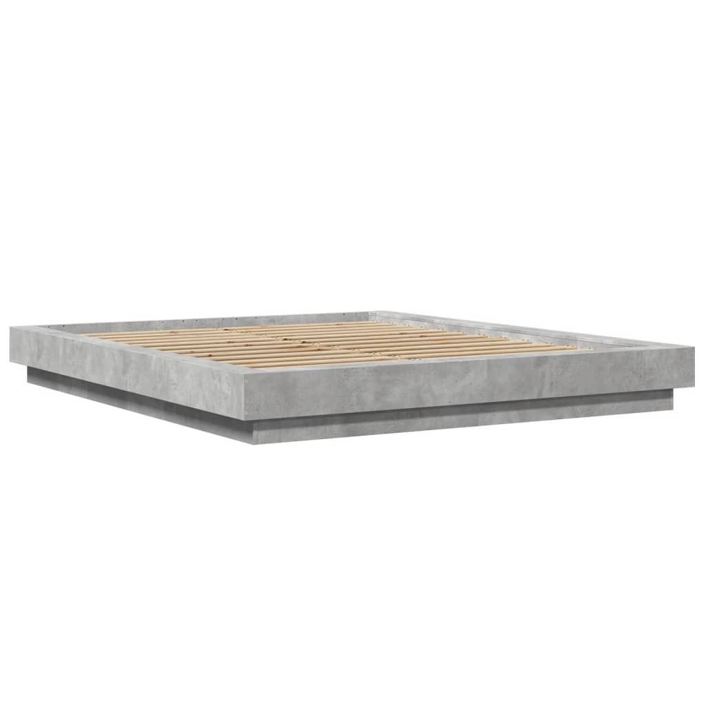 Bed Frame with LED Lights without Mattress Concrete Grey 150x200cm
