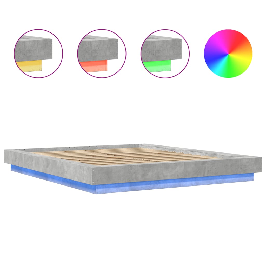 Bed Frame with LED Lights without Mattress Concrete Grey 150x200cm