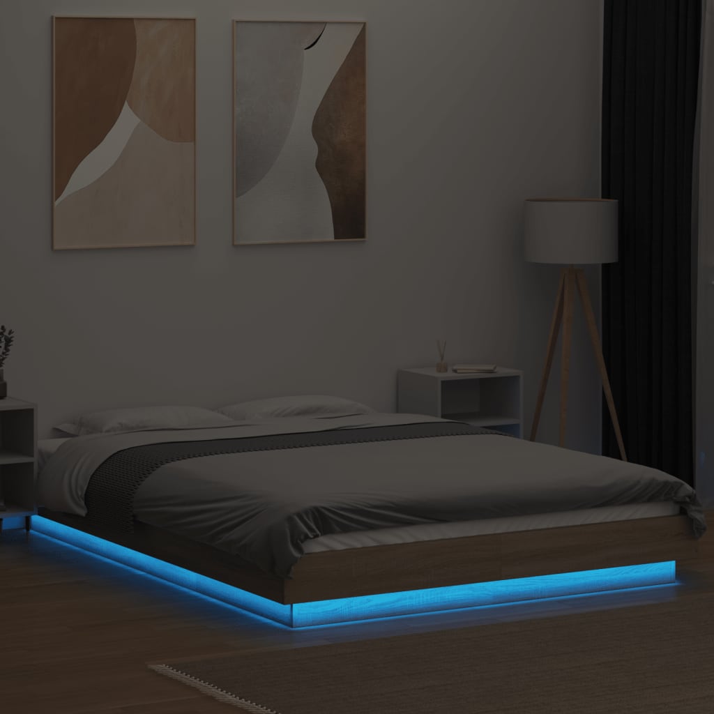 Bed Frame with LED Lights without Mattress Sonoma Oak 140x200cm