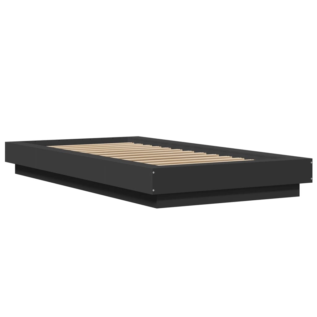 Bed Frame with LED Lights without Mattress Black 75x190cm