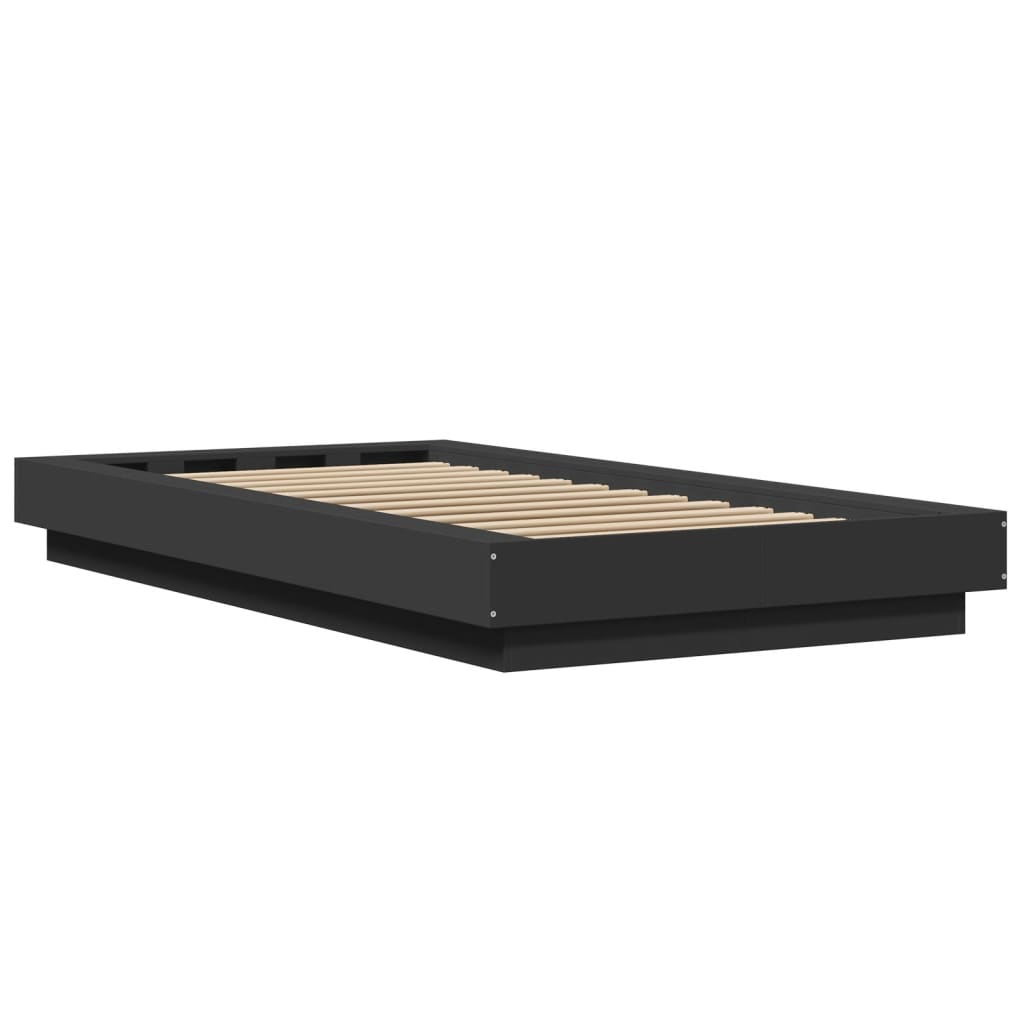 Bed Frame with LED Lights without Mattress Black 75x190cm