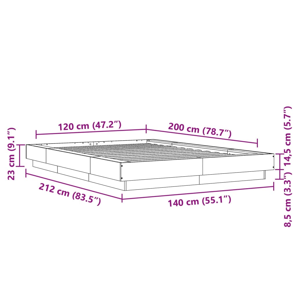 Bed Frame without Mattress Black 120x200 cm