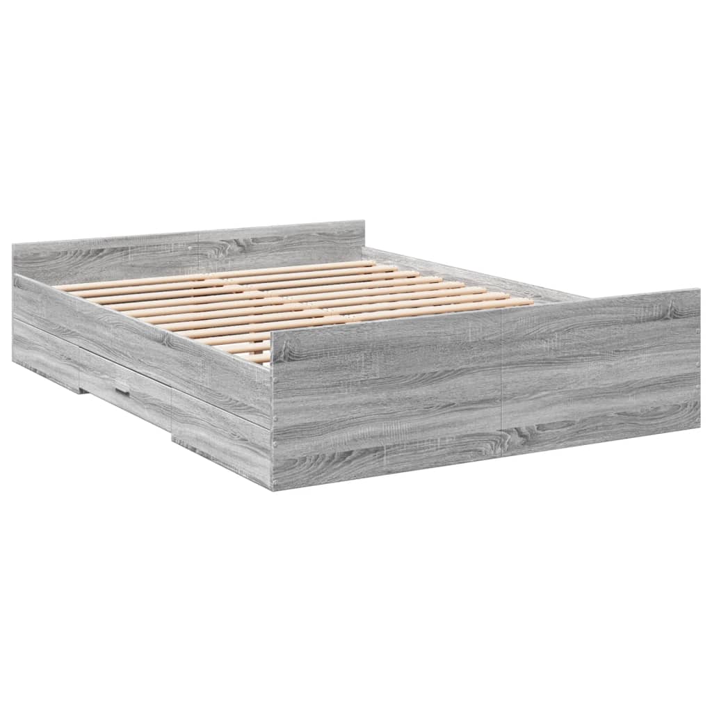 Bed Frame with Drawers without Mattress Grey Sonoma 120x200 cm