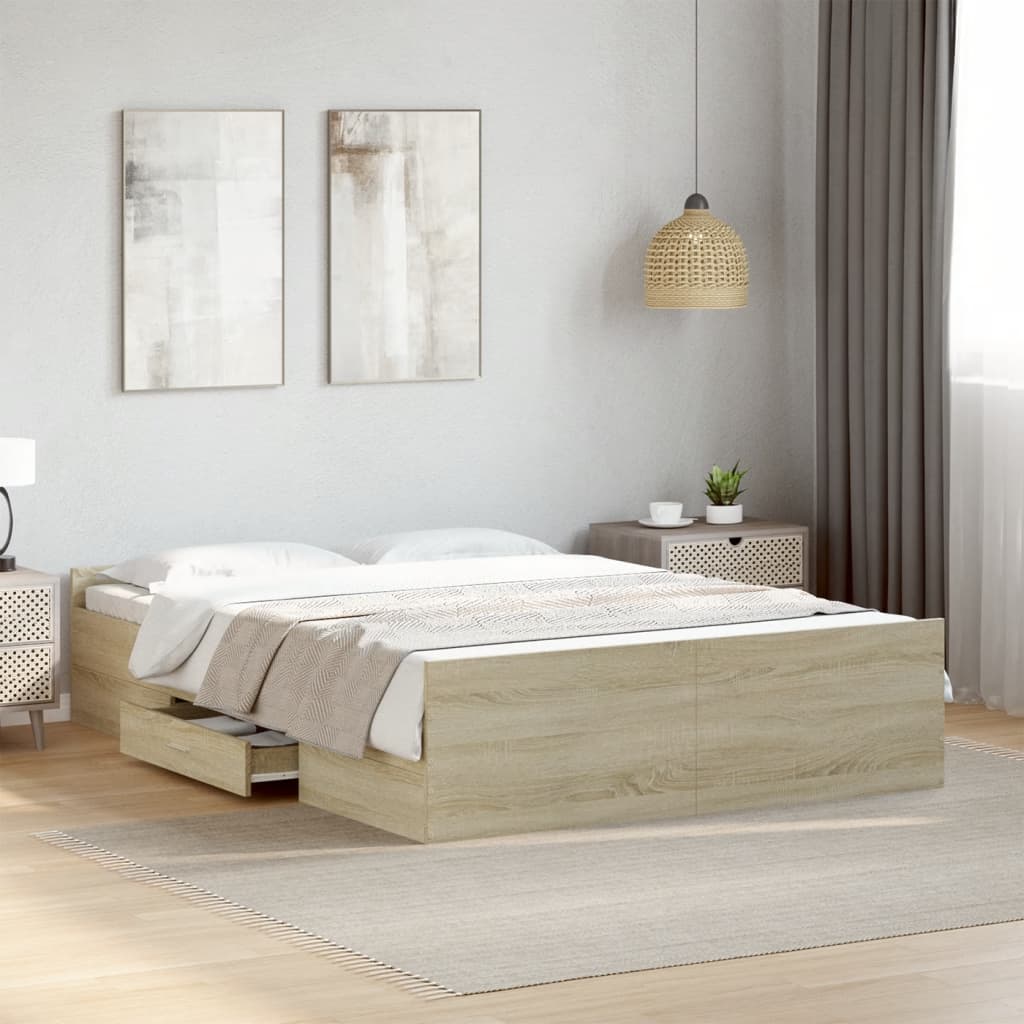 Bed Frame with Drawers without Mattress Sonoma Oak 140x190 cm