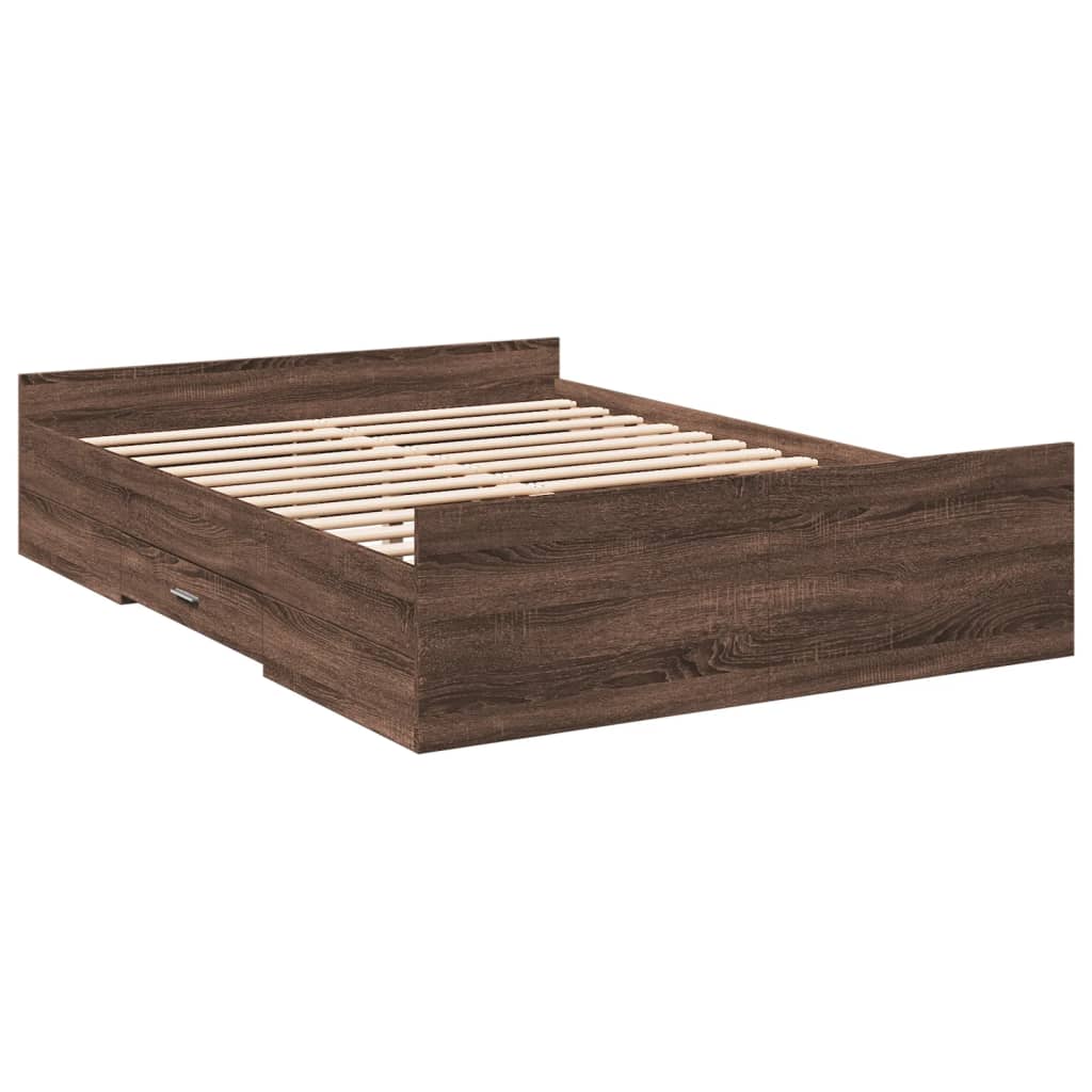 Bed Frame with Drawers without Mattress Brown Oak 140x190 cm