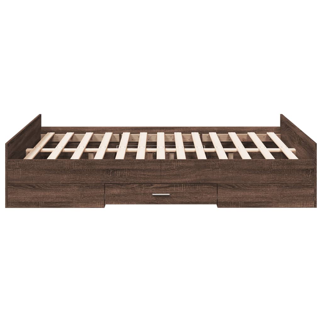 Bed Frame with Drawers without Mattress Brown Oak 140x190 cm
