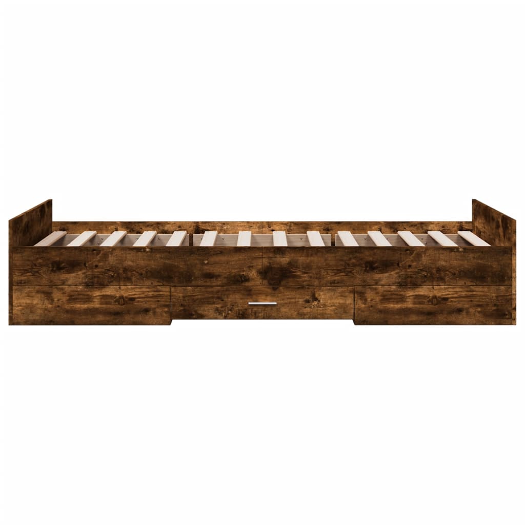 Bed Frame with Drawers without Mattress Smoked Oak 100x200 cm