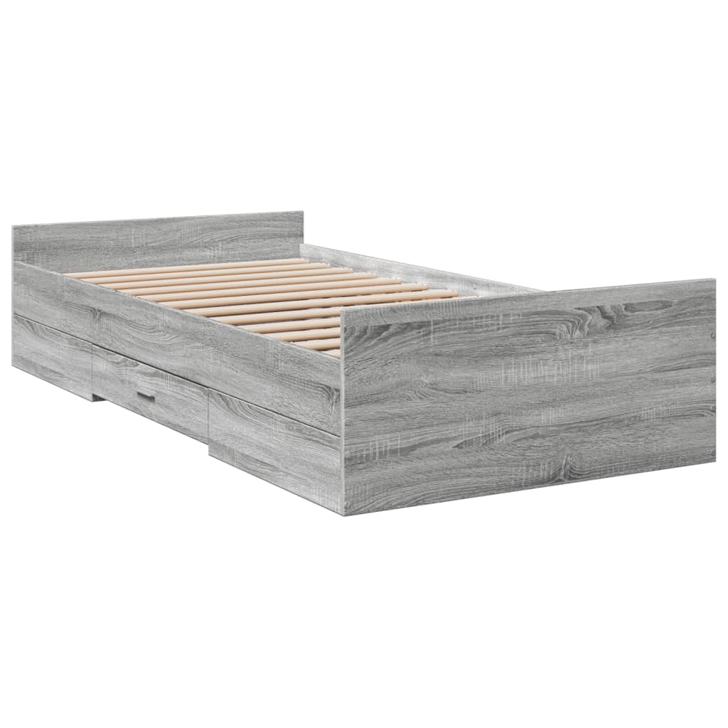 Bed Frame with Drawers without Mattress Grey Sonoma 100x200 cm