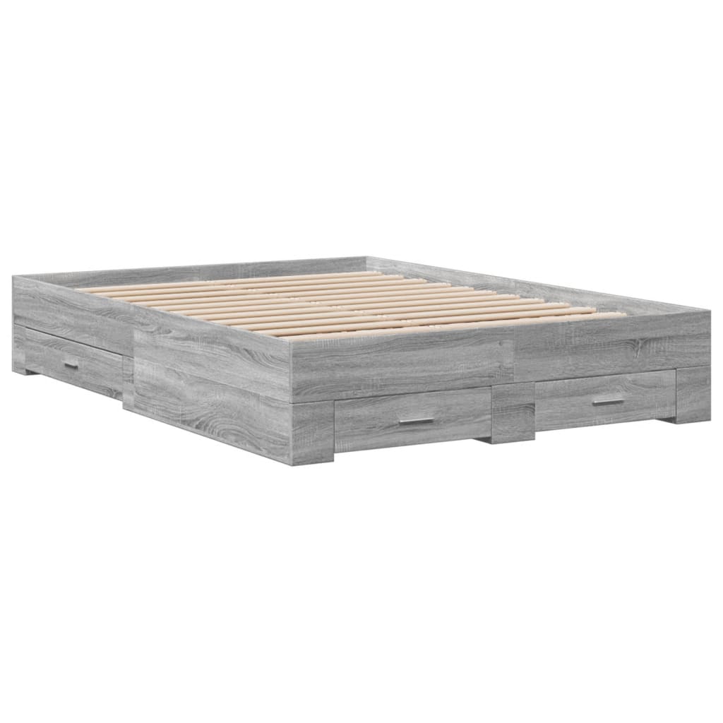 Bed Frame with Drawers without Mattress Grey Sonoma 135x190 cm Double