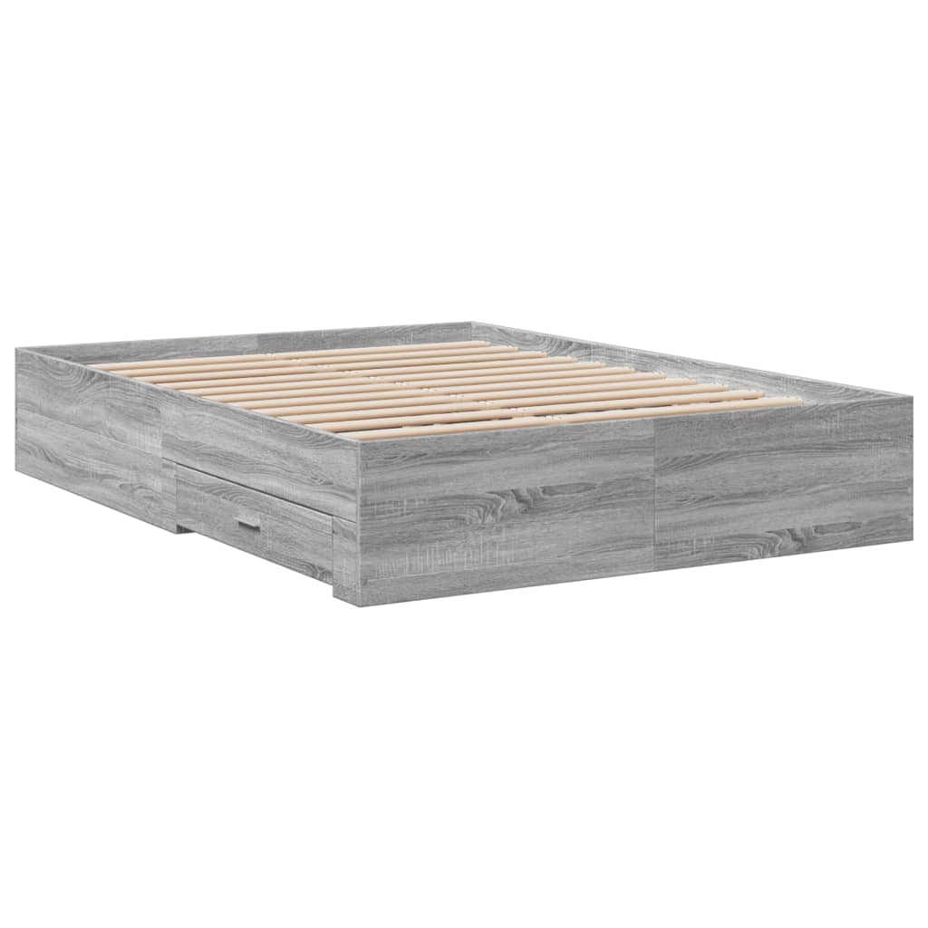 Bed Frame with Drawers without Mattress Grey Sonoma 135x190 cm Double