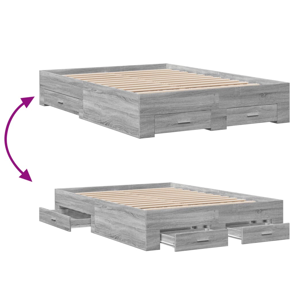 Bed Frame with Drawers without Mattress Grey Sonoma 135x190 cm Double