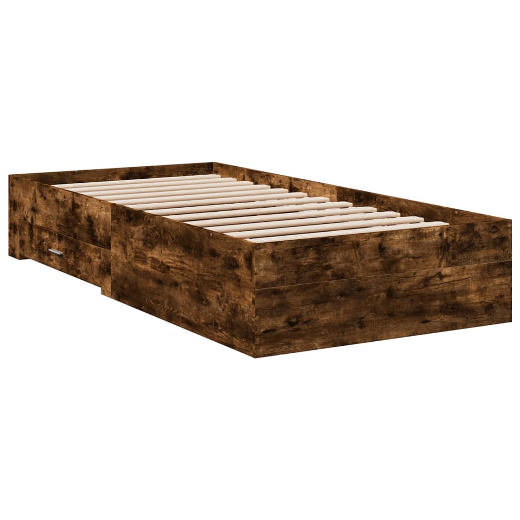 Bed Frame with Drawers without Mattress Smoked Oak 90x190 cm Single