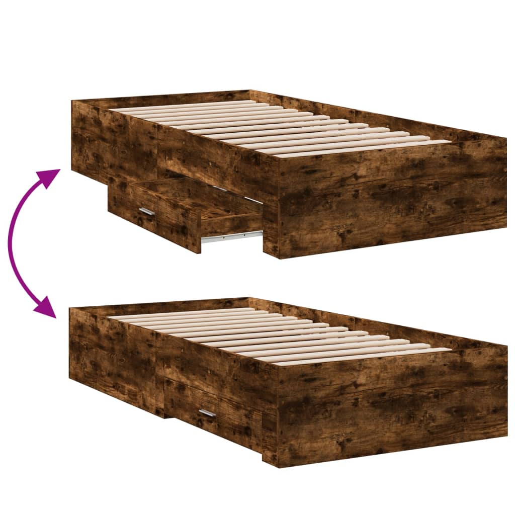 Bed Frame with Drawers without Mattress Smoked Oak 90x190 cm Single