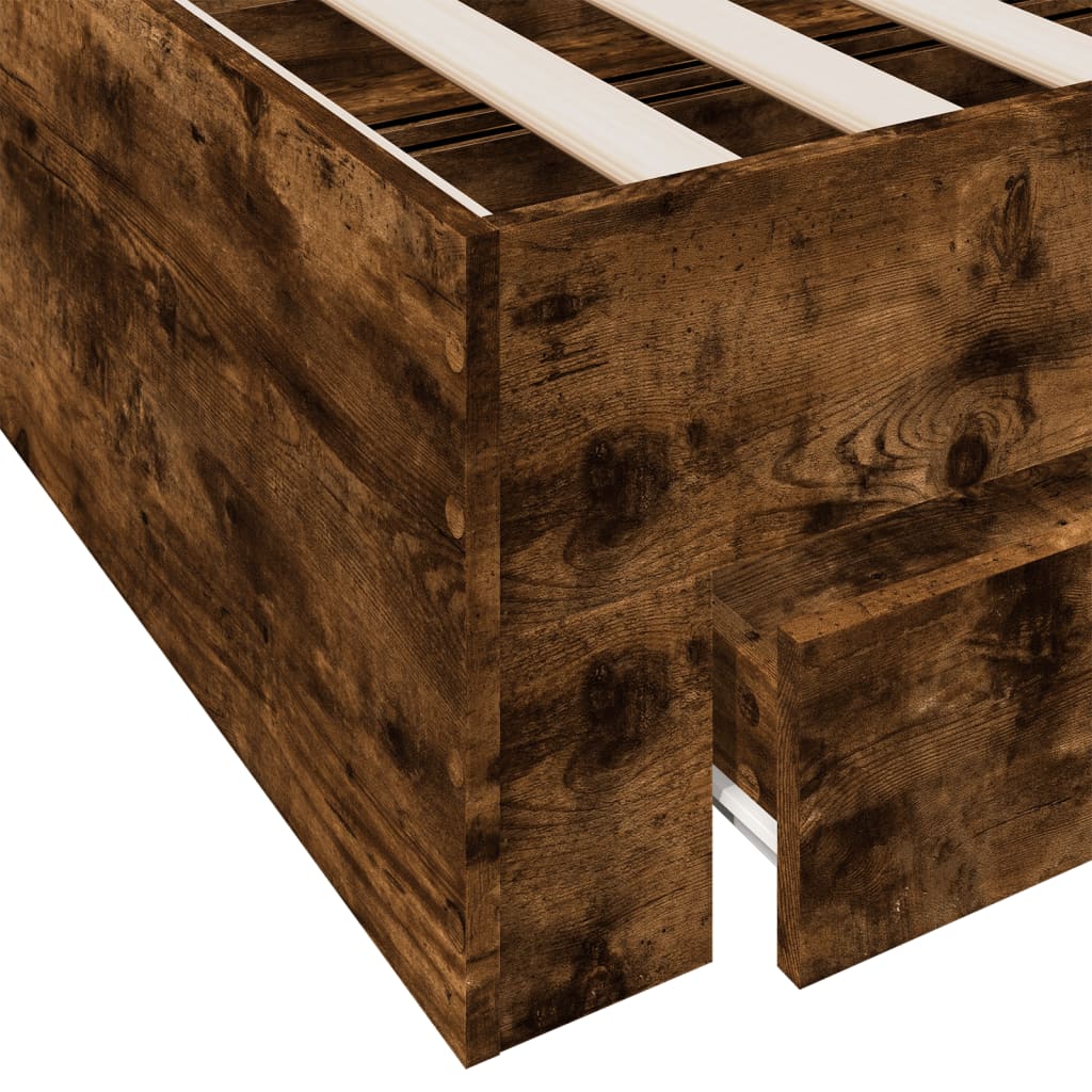 Bed Frame with Drawers without Mattress Smoked Oak 90x190 cm Single