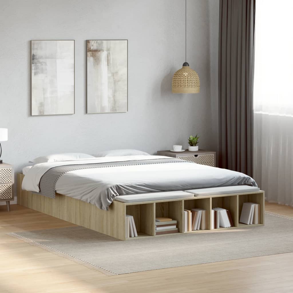 Bed Frame without Mattress Sonoma Oak 140x190 cm