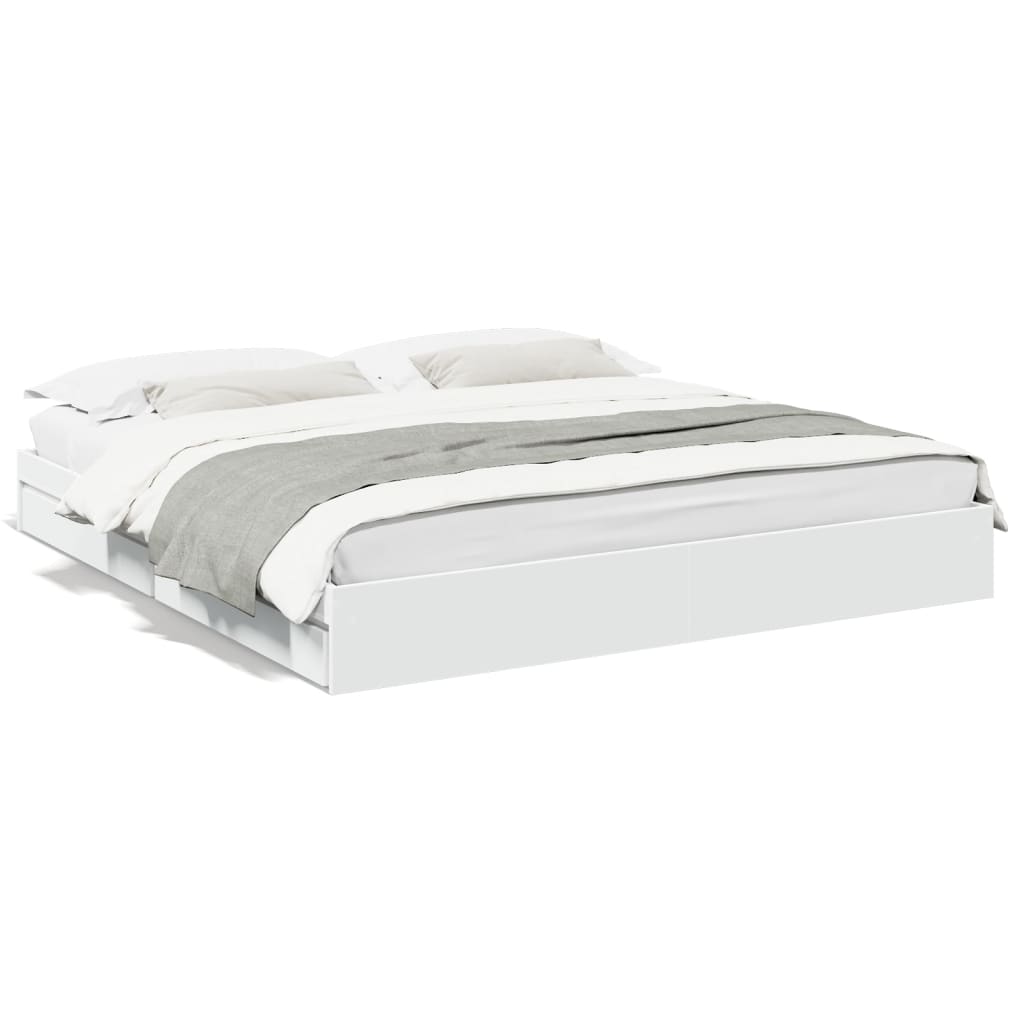 Bed Frame with Drawers without Mattress White 200x200 cm