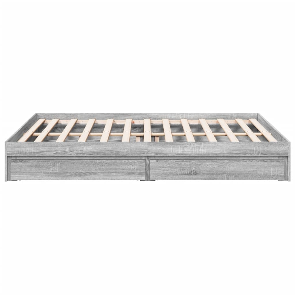 Bed Frame with Drawers without Mattress Grey Sonoma 150x200 cm King Size