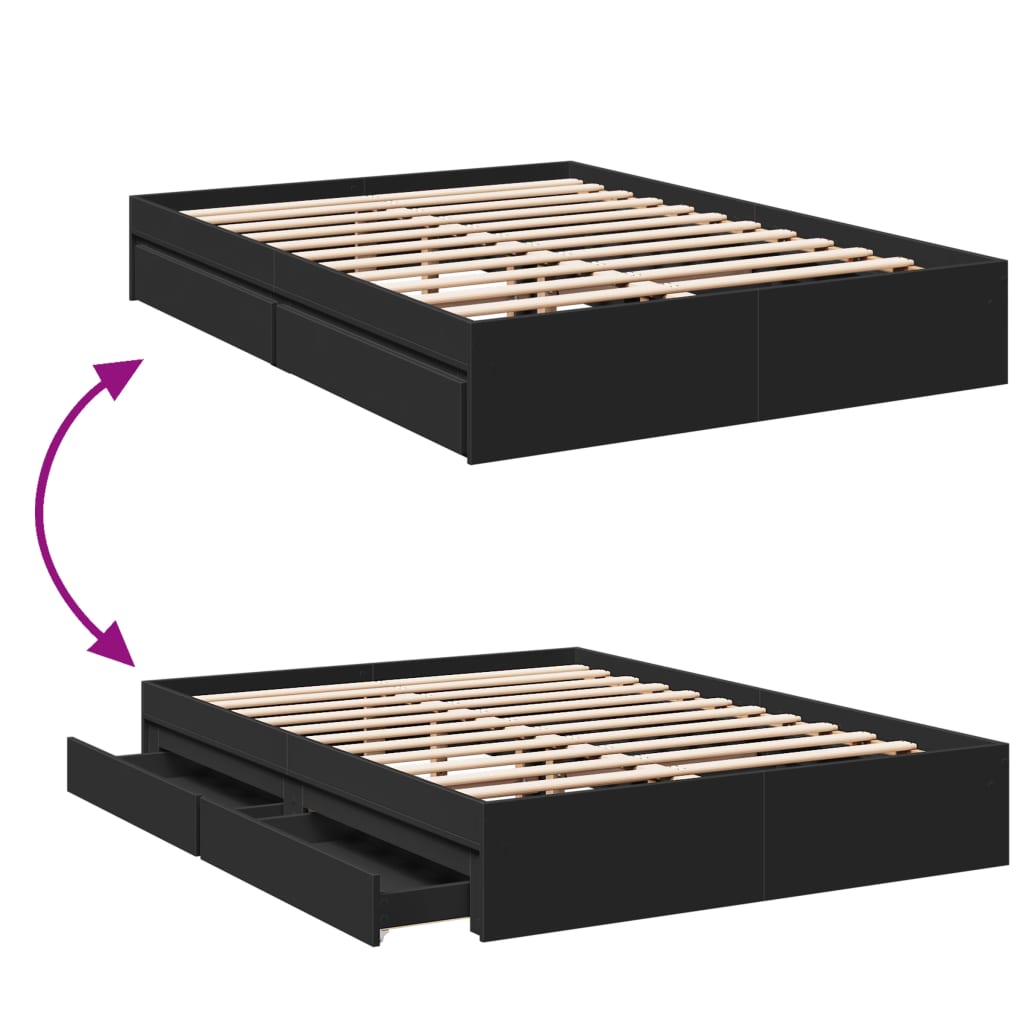 Bed Frame with Drawers without Mattress Black 140x190 cm