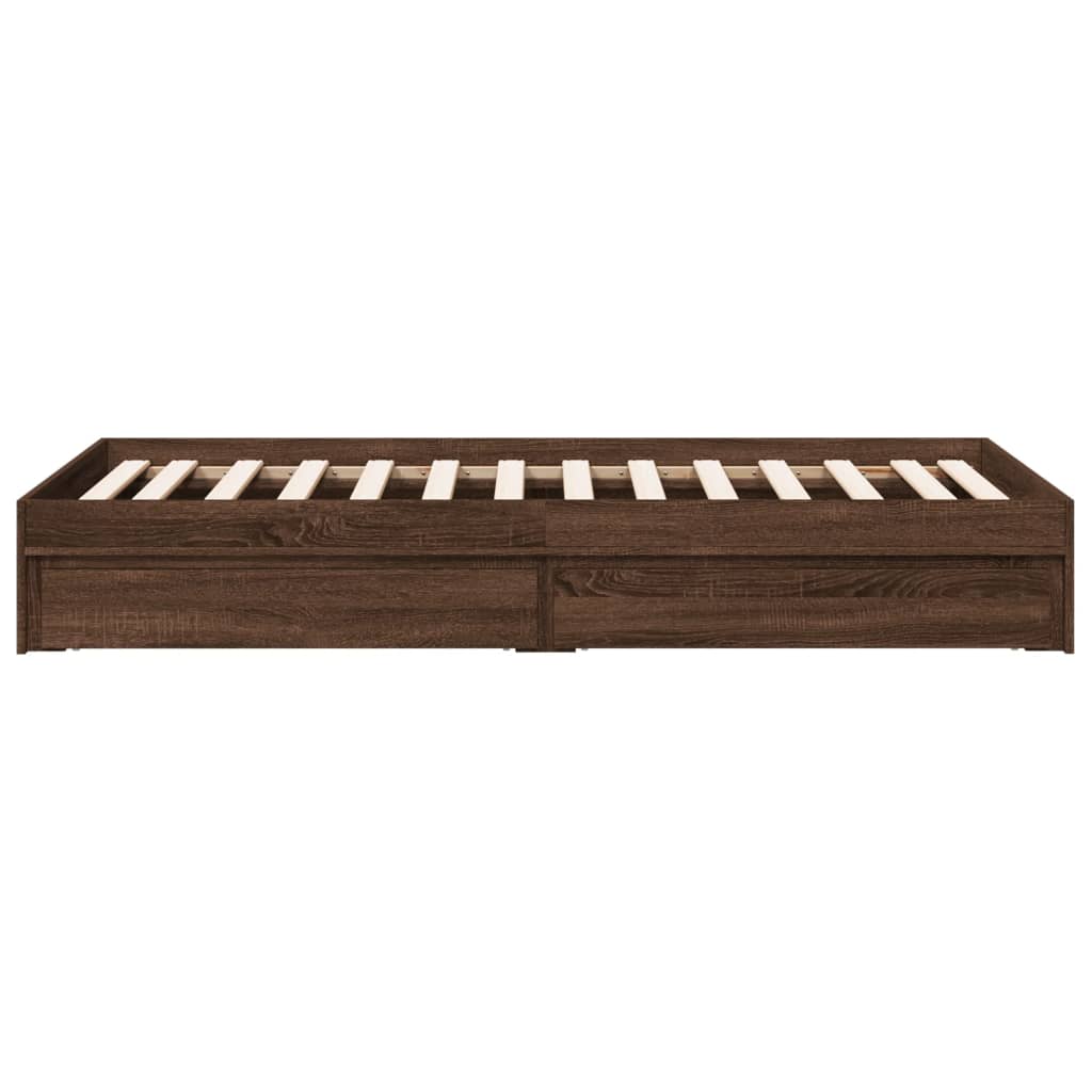 Bed Frame with Drawers without Mattress Brown Oak 75x190 cm Small Single