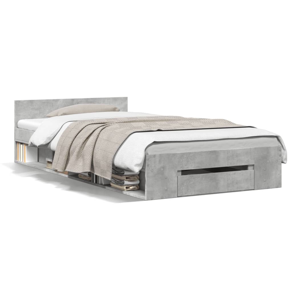 Bed Frame with Drawer without Mattress Concrete Grey 90x200 cm