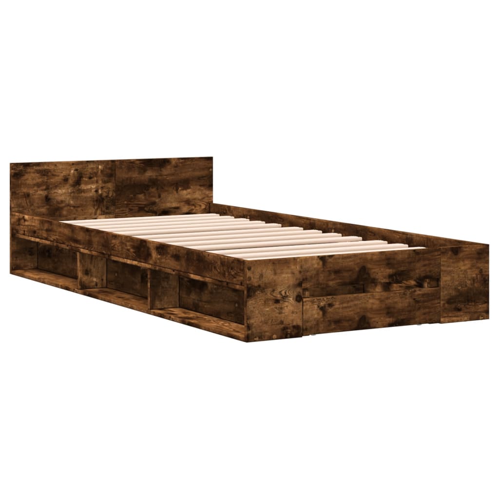 Bed Frame with Drawer without Mattress Smoked Oak 90x200 cm