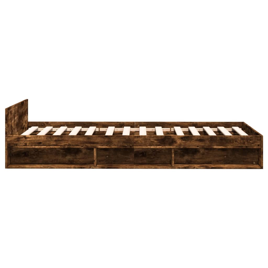 Bed Frame with Drawer without Mattress Smoked Oak 90x200 cm