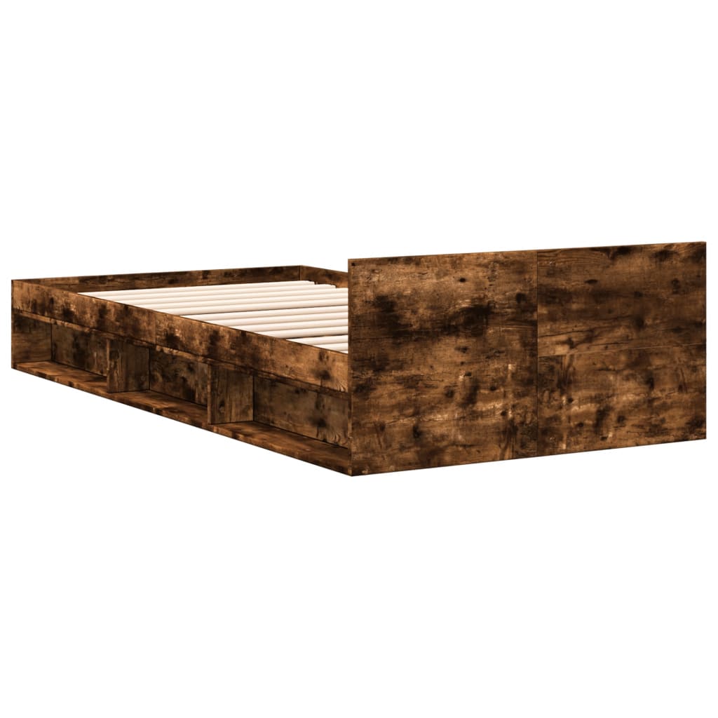 Bed Frame with Drawer without Mattress Smoked Oak 90x200 cm