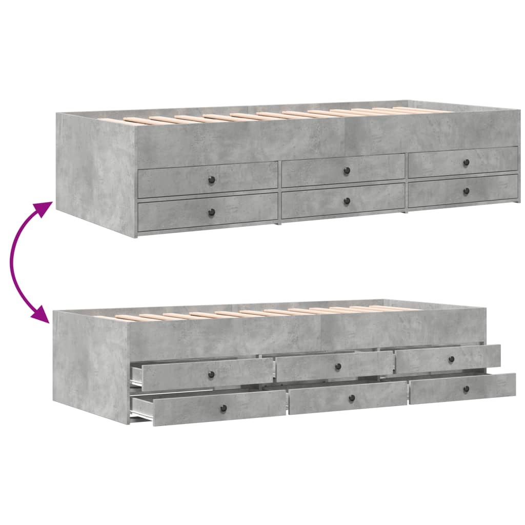 Daybed with Drawers without Mattress Concrete Grey 90x200 cm