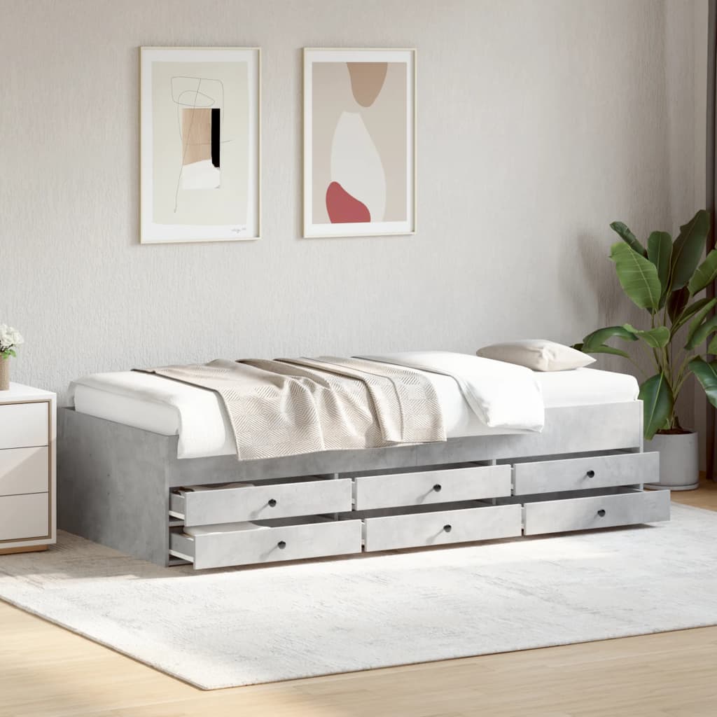 Daybed with Drawers without Mattress Concrete Grey 75x190 cm Small Single