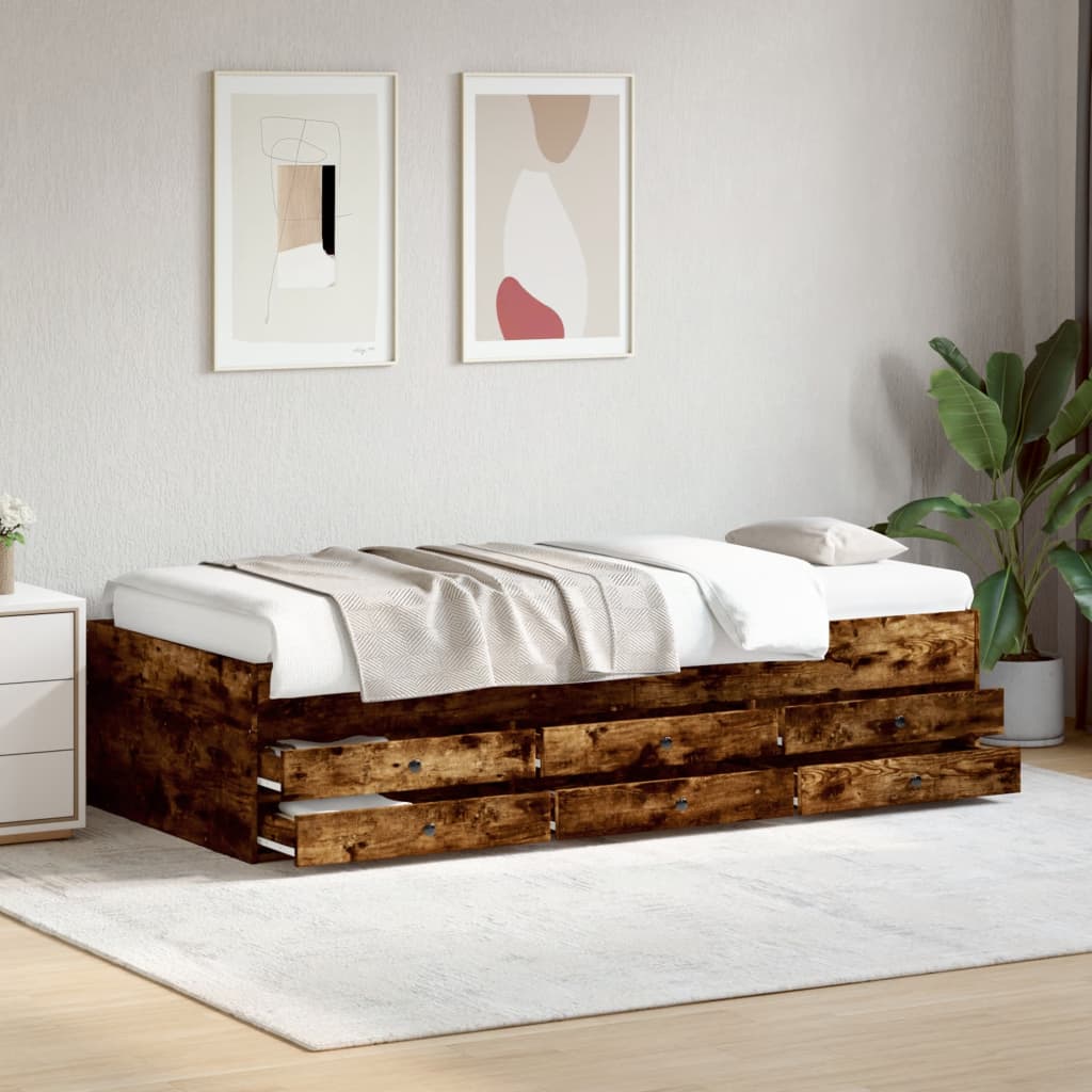 Daybed with Drawers without Mattress Smoked Oak 75x190 cm Small Single