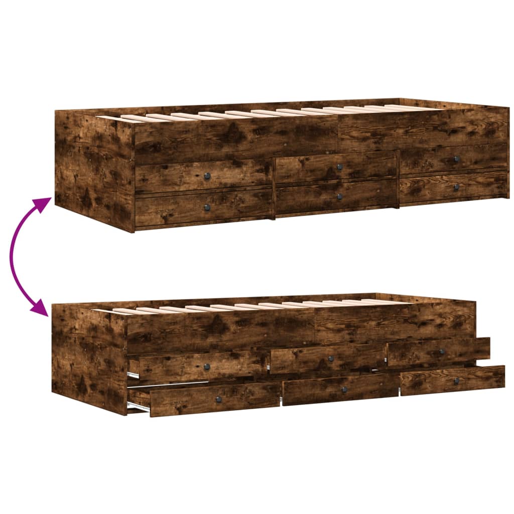 Daybed with Drawers without Mattress Smoked Oak 75x190 cm Small Single