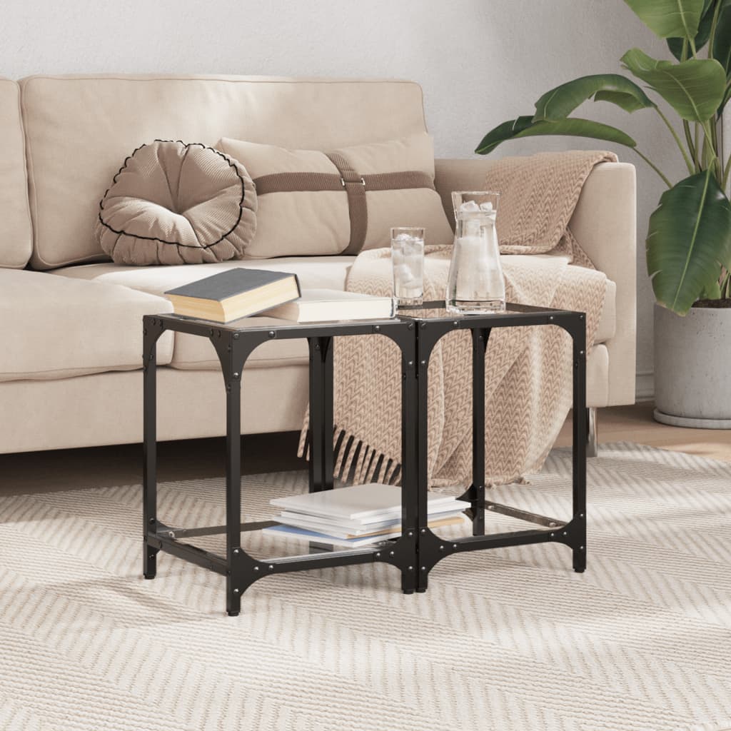 Coffee Tables with Transparent Glass Top 2 pcs 30x30x40 cm Steel