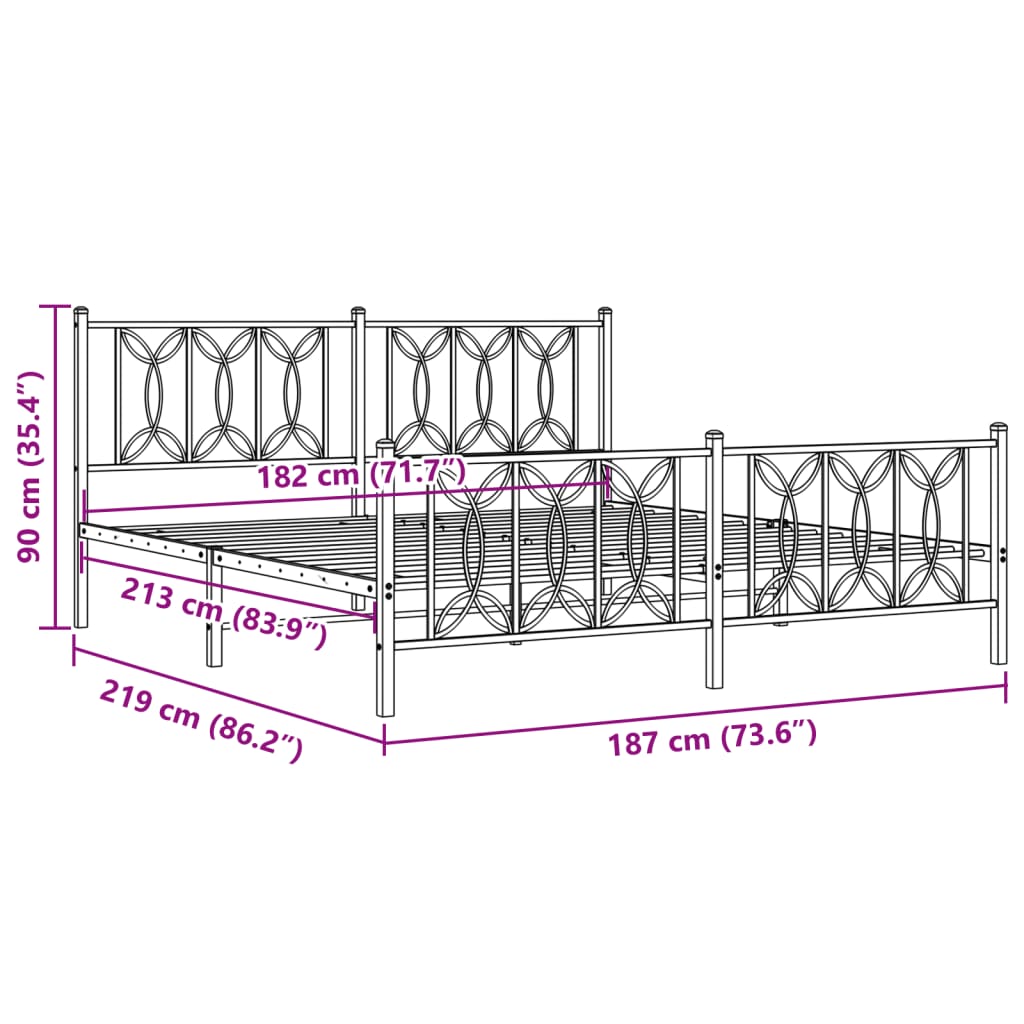 Metal Bed Frame without Mattress with Footboard Black 183x213cm