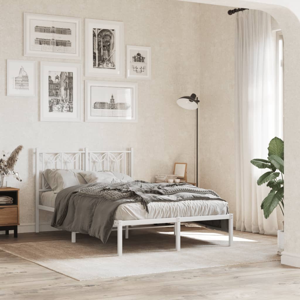 Metal Bed Frame without Mattress with Headboard White 120x190cm