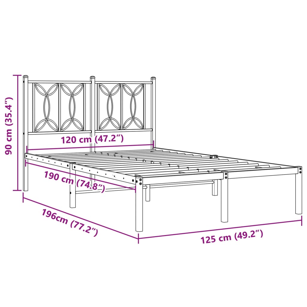Metal Bed Frame without Mattress with Headboard White 120x190cm