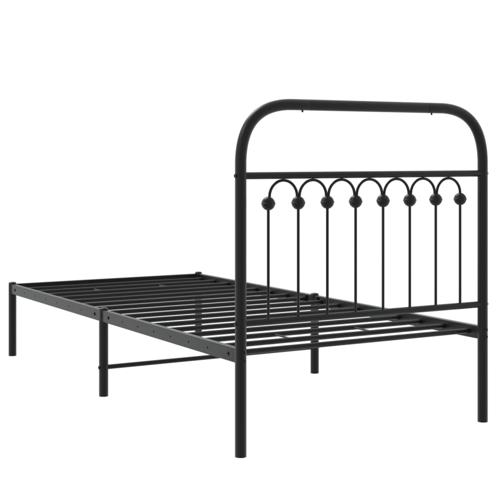 Metal Bed Frame without Mattress with Headboard Black 90x190cm