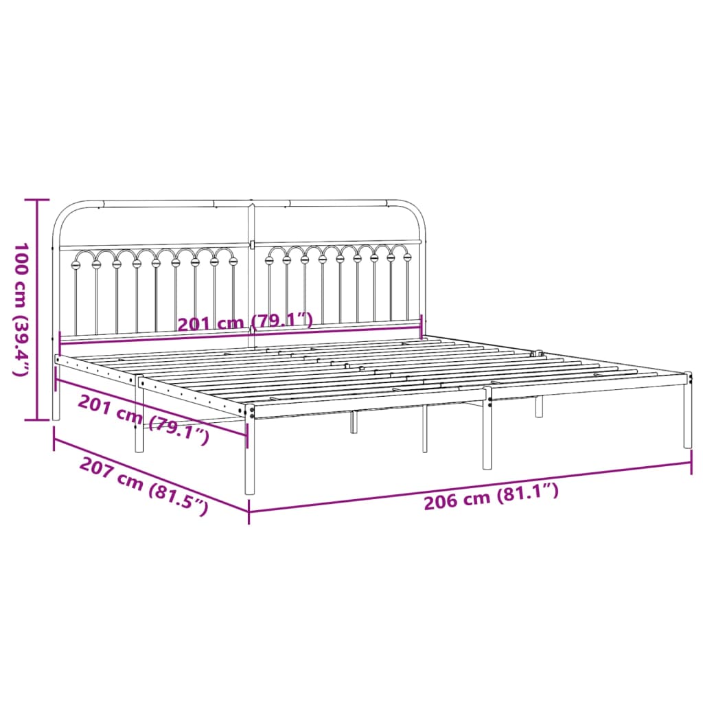 Metal Bed Frame without Mattress with Headboard Black 200x200cm