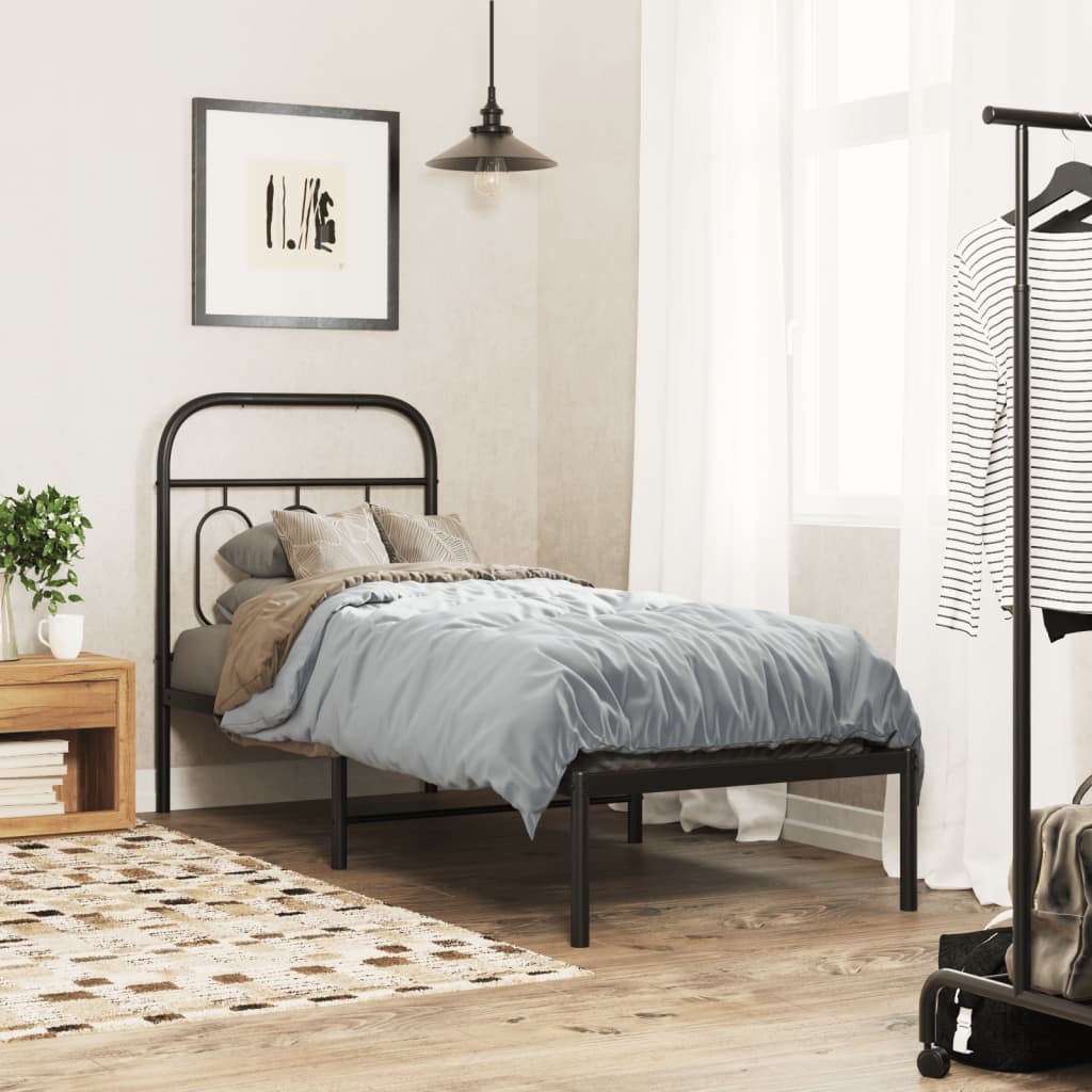 Metal Bed Frame without Mattress with Headboard Black 75x190cm