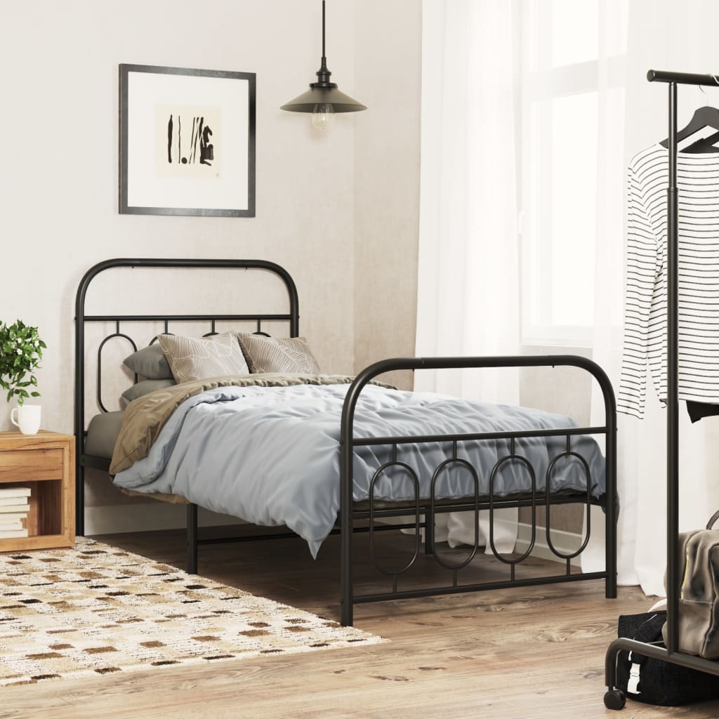 Metal Bed Frame without Mattress with Footboard Black 90x190cm