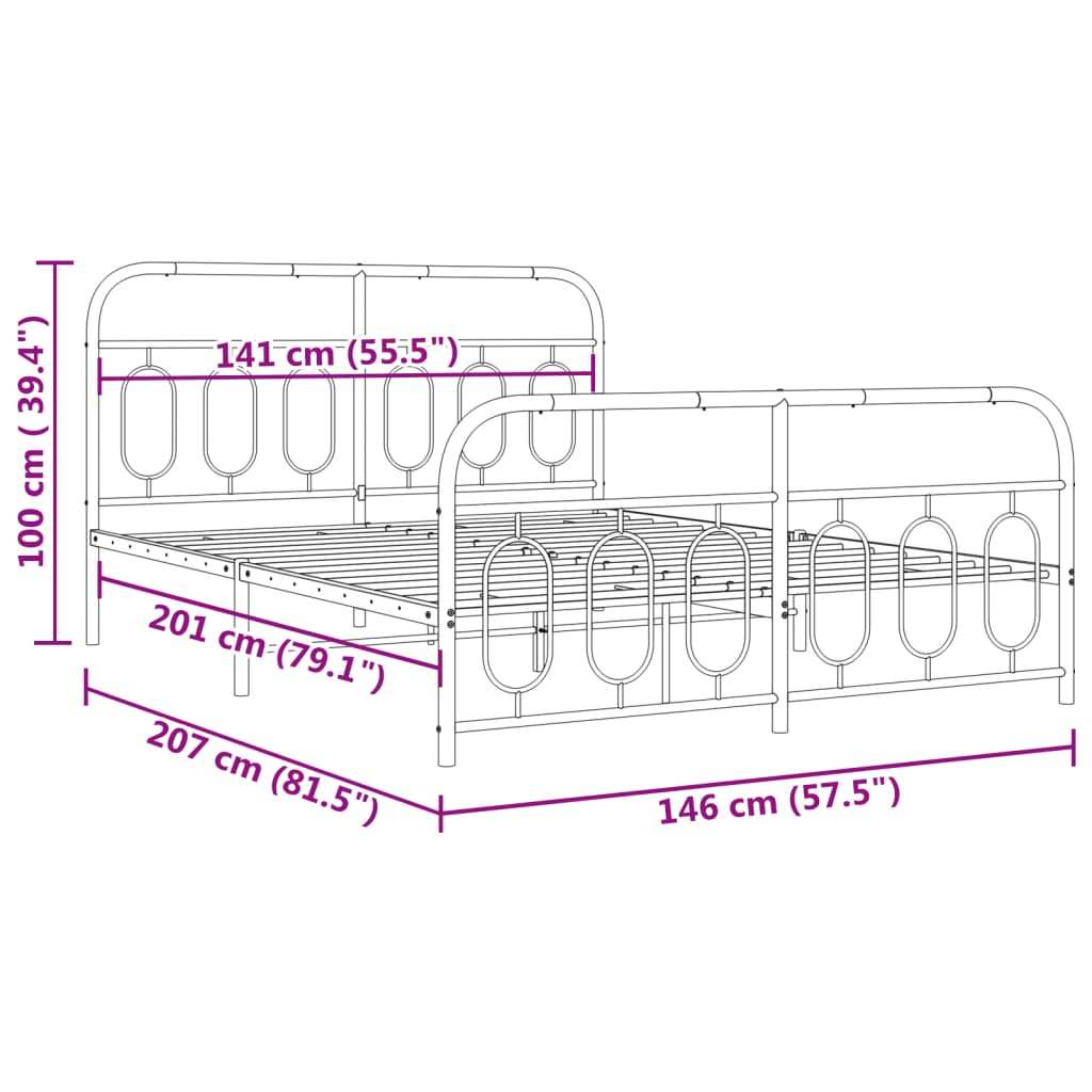 Metal Bed Frame without Mattress with Footboard Black 140x200cm