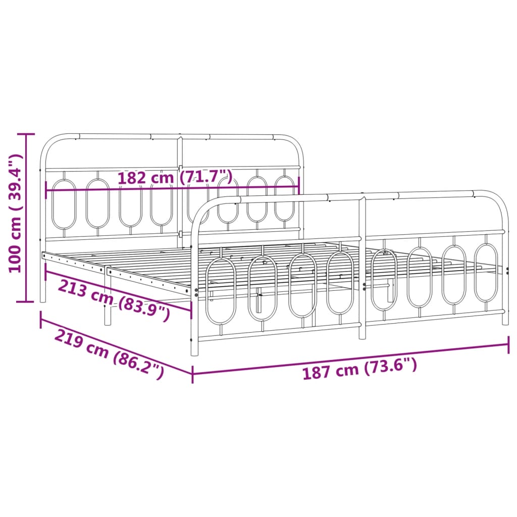 Metal Bed Frame without Mattress with Footboard Black 183x213cm