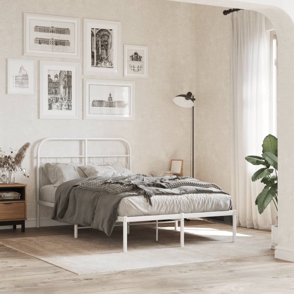 Metal Bed Frame without Mattress with Headboard White 120x200cm