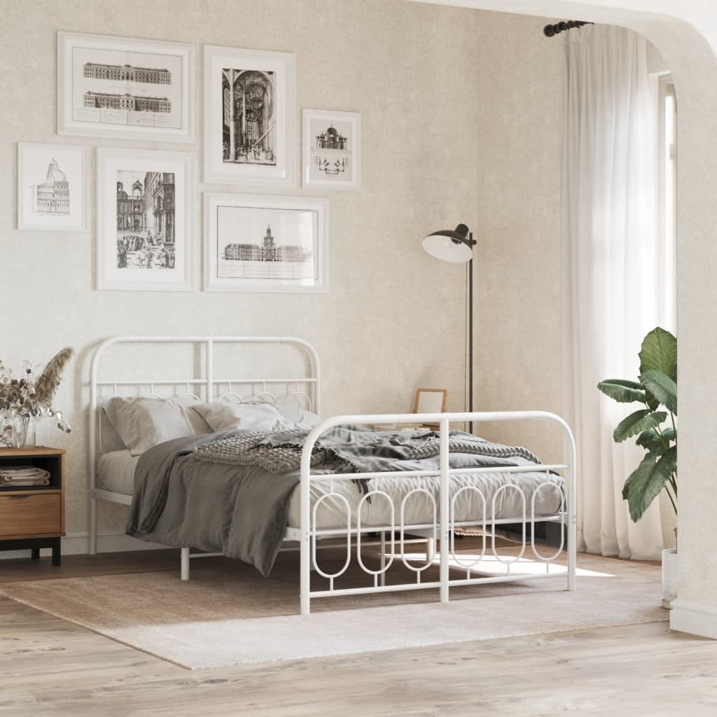 Metal Bed Frame without Mattress with Footboard White 120x200cm