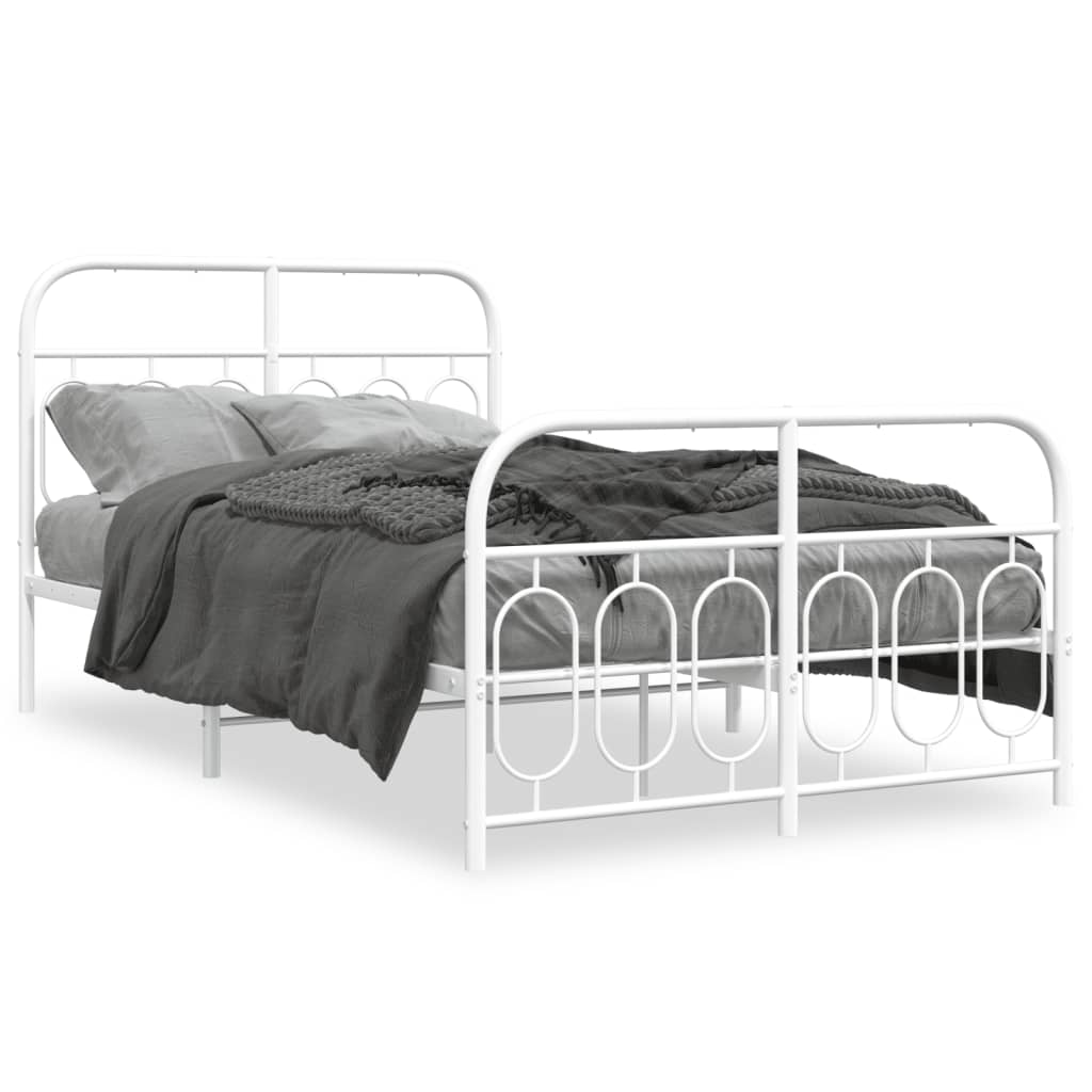 Metal Bed Frame without Mattress with Footboard White 120x200cm
